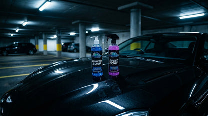 Dark Horse 2-Step Bundle - Lifestyle Shot - Power Soap and Speed Coat on Luxury Car